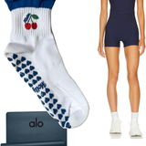 Grip Socks - Dark Blue Ruffle With Cherry