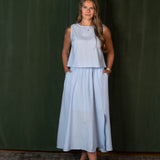 Striped Sleeveless Top + Front Slit Midi Skirt Set