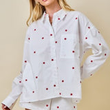 Star Embroidered Button Down Oversized Shirt