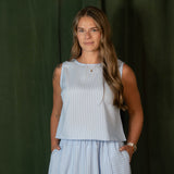 Striped Sleeveless Top + Front Slit Midi Skirt Set