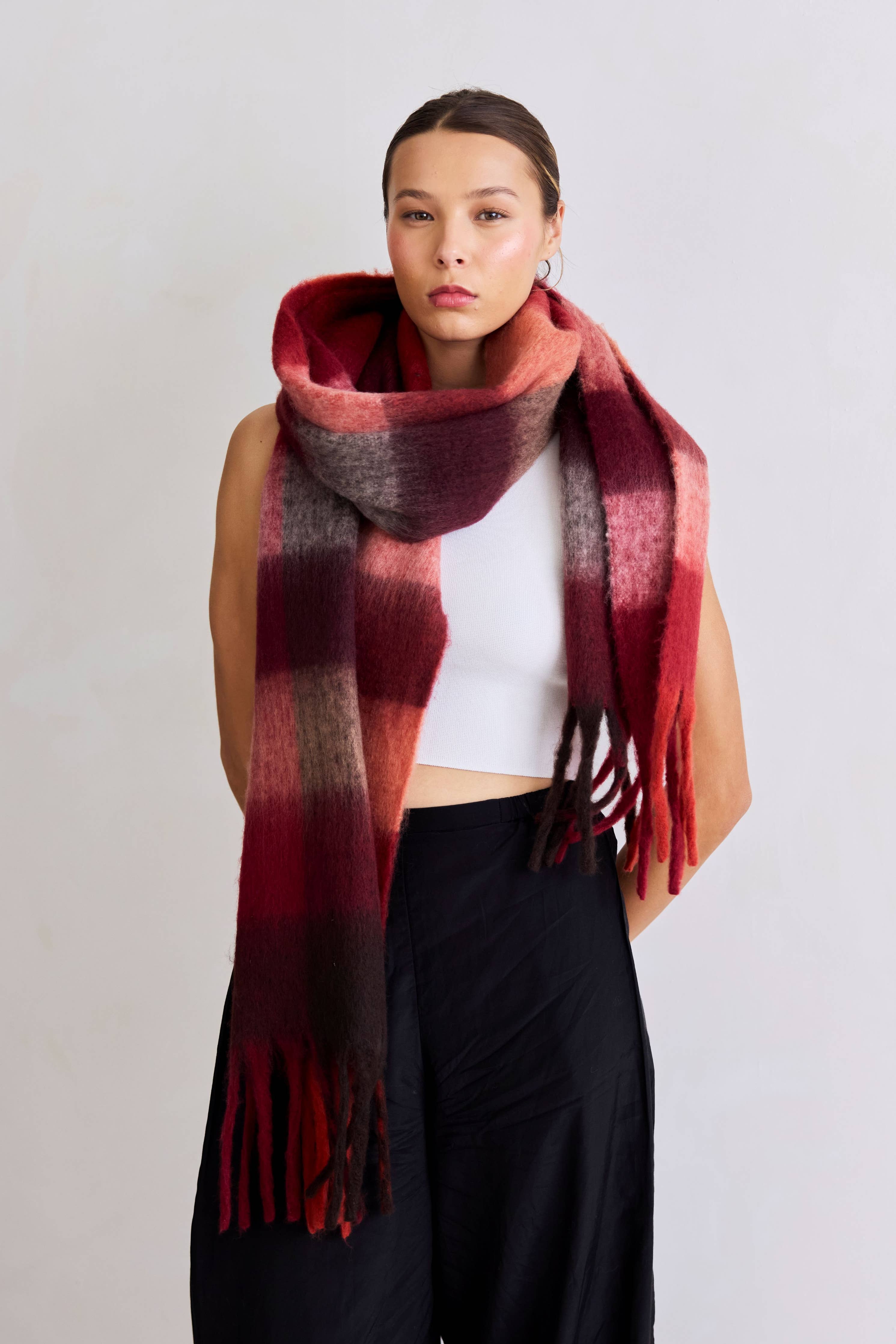 The Reykjavik Scarf - Burgundy check