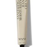 Hand cream tube labeled 'Sanitizing & Moisturizing Hand Cream' by MANI on a white background