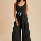 Textured Crepe Knit Wide Leg Jumpsuit