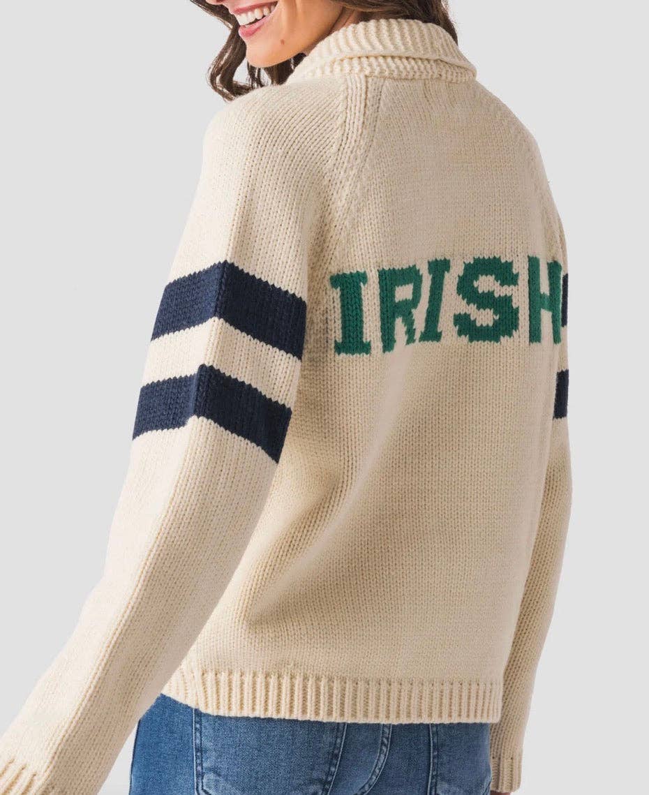 Irish Varsity Cardigan In Ivory with NAVY