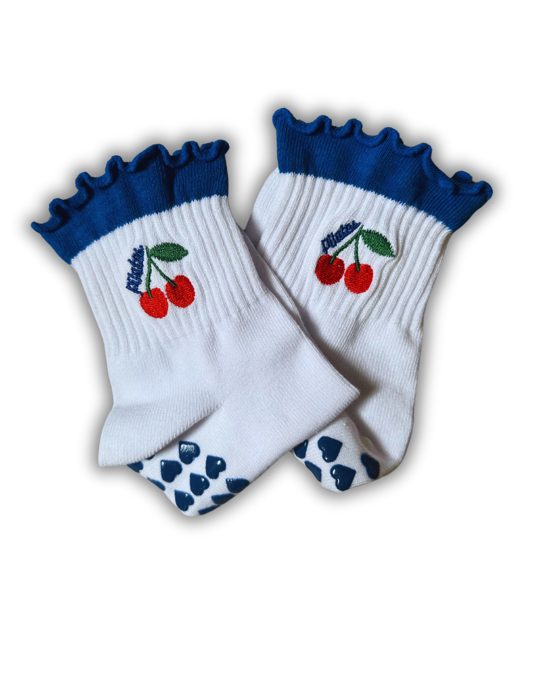 Grip Socks - Dark Blue Ruffle With Cherry