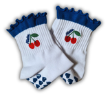 Grip Socks - Dark Blue Ruffle With Cherry