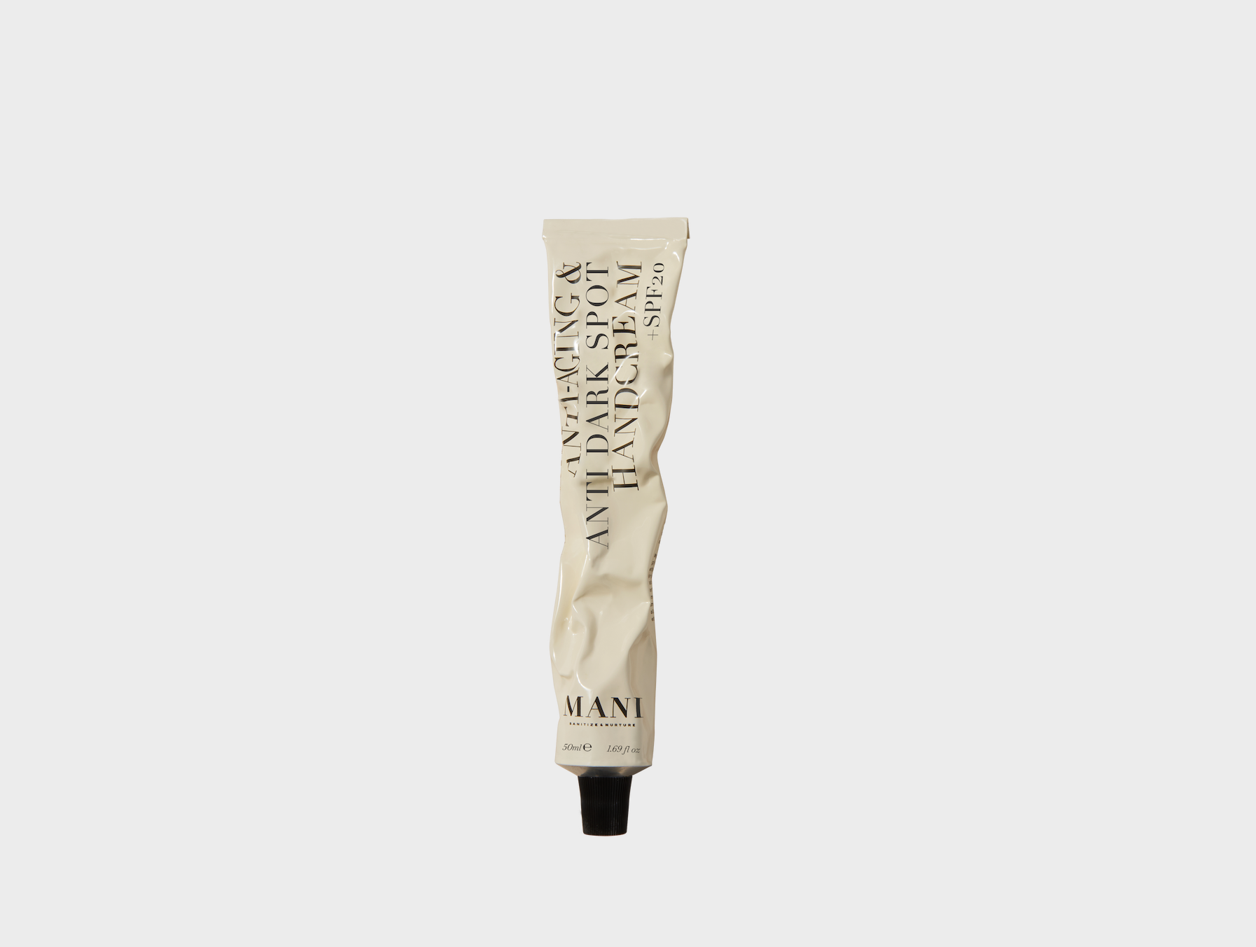 White tube with black text on a white background