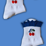 Grip Socks - Dark Blue Ruffle With Cherry
