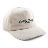 Beige corduroy cap with 'Caddy Classics Golf Club' text on a white background