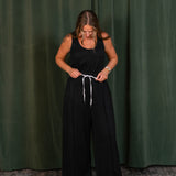 Textured Crepe Knit Wide Leg Jumpsuit