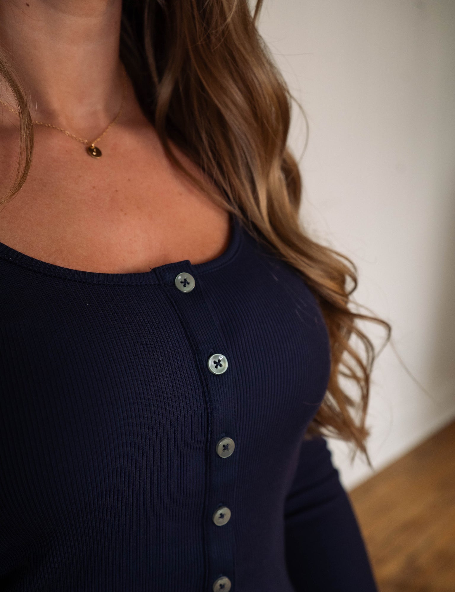 TM Cloud Rib Long Sleeve Button Top