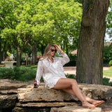 Star Embroidered Button Down Oversized Shirt