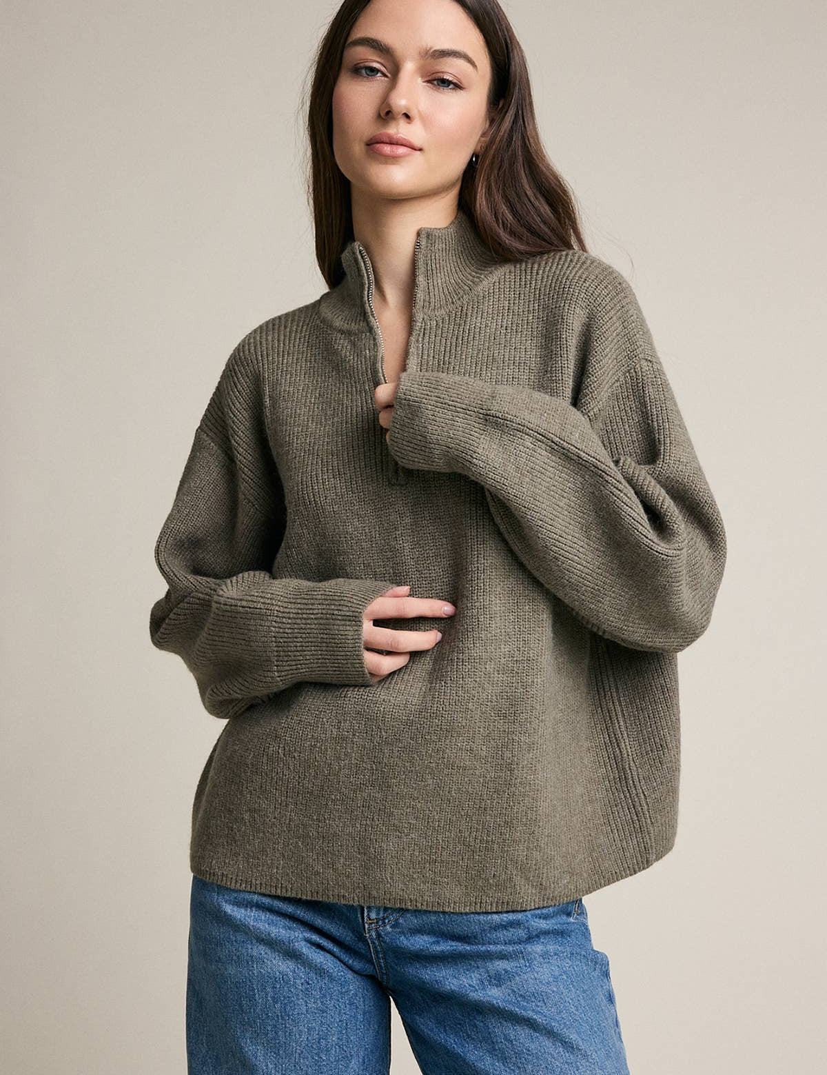 Half Zip Mock Neck Knit Sweater