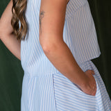 Striped Sleeveless Top + Front Slit Midi Skirt Set
