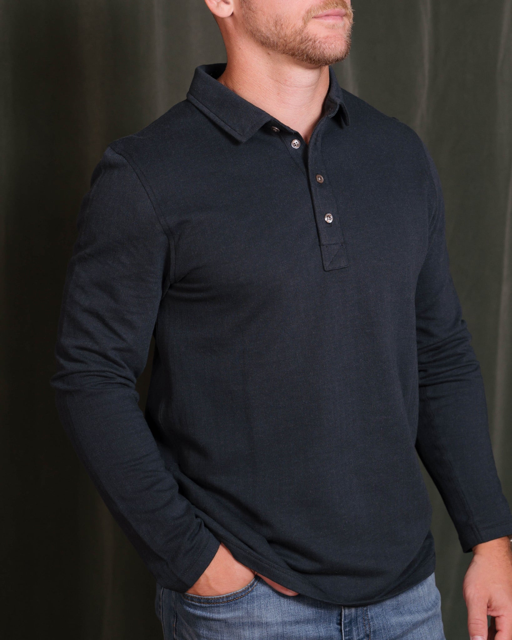 Billy Reid Long Sleeve Herringbone Polo