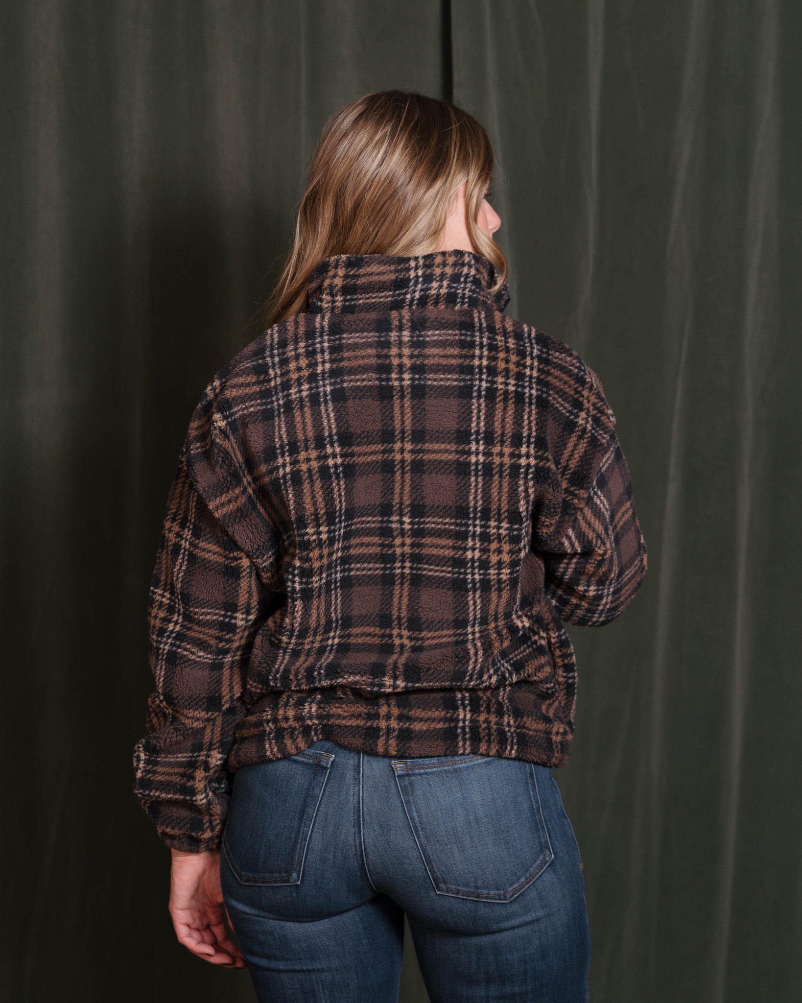 Leona Sherpa Chocolate Bar Plaid