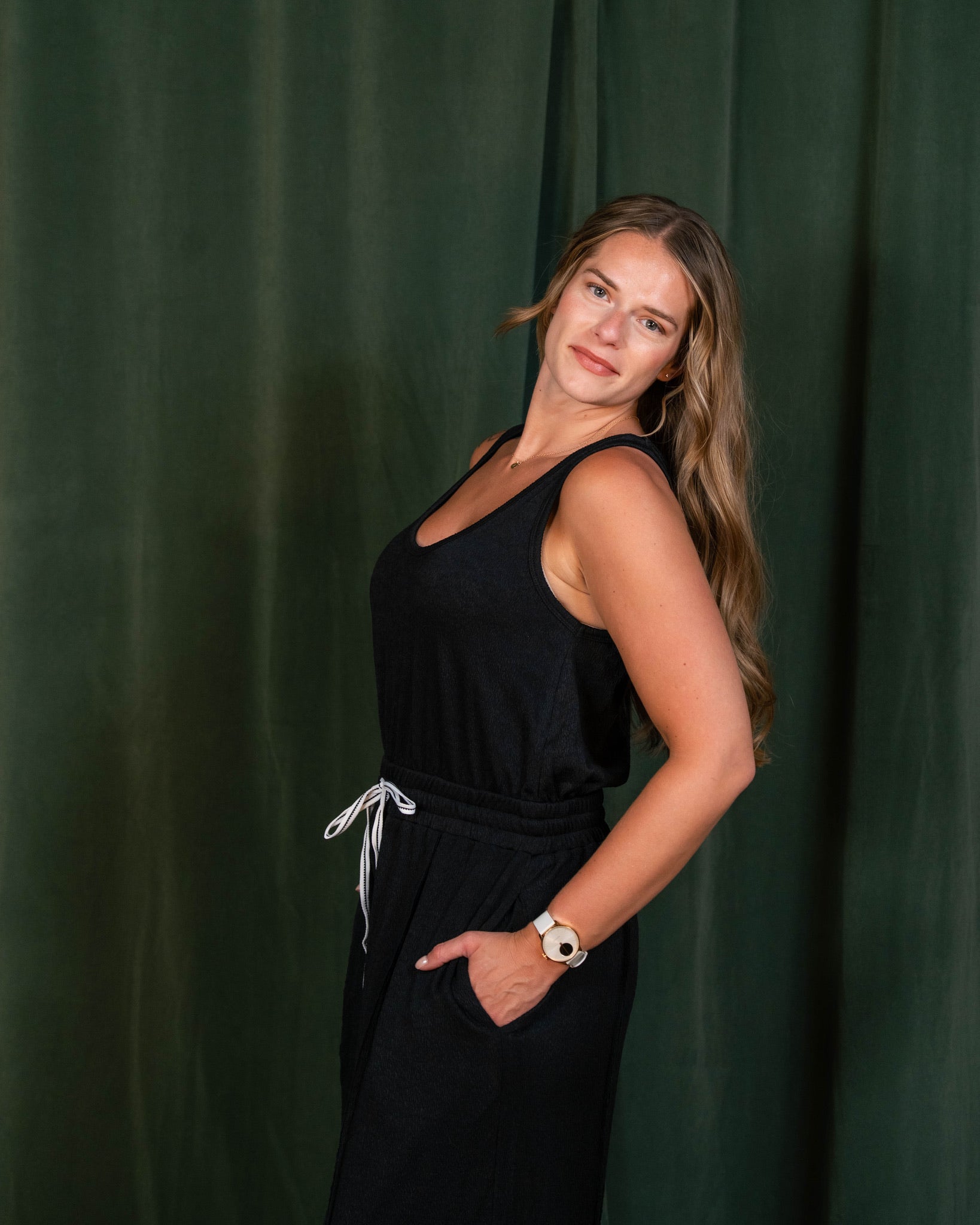 Textured Crepe Knit Wide Leg Jumpsuit
