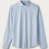 Blue striped shirt on a light gray background