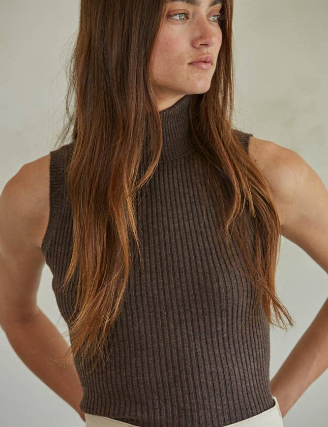 Knit Turtleneck Sleeveless Top