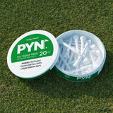 PYN golf tees container with golf tees on a grass background