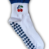 Grip Socks - Dark Blue Ruffle With Cherry