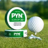 PYN golf tees packaging with a golf ball and tees on grass